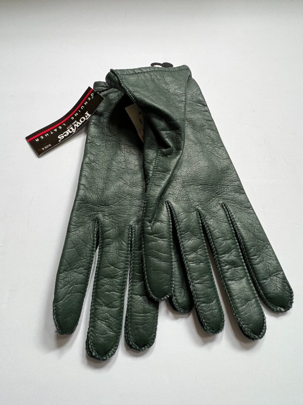 Leather Forest Green Gloves (Fownes)  W 8 NWT